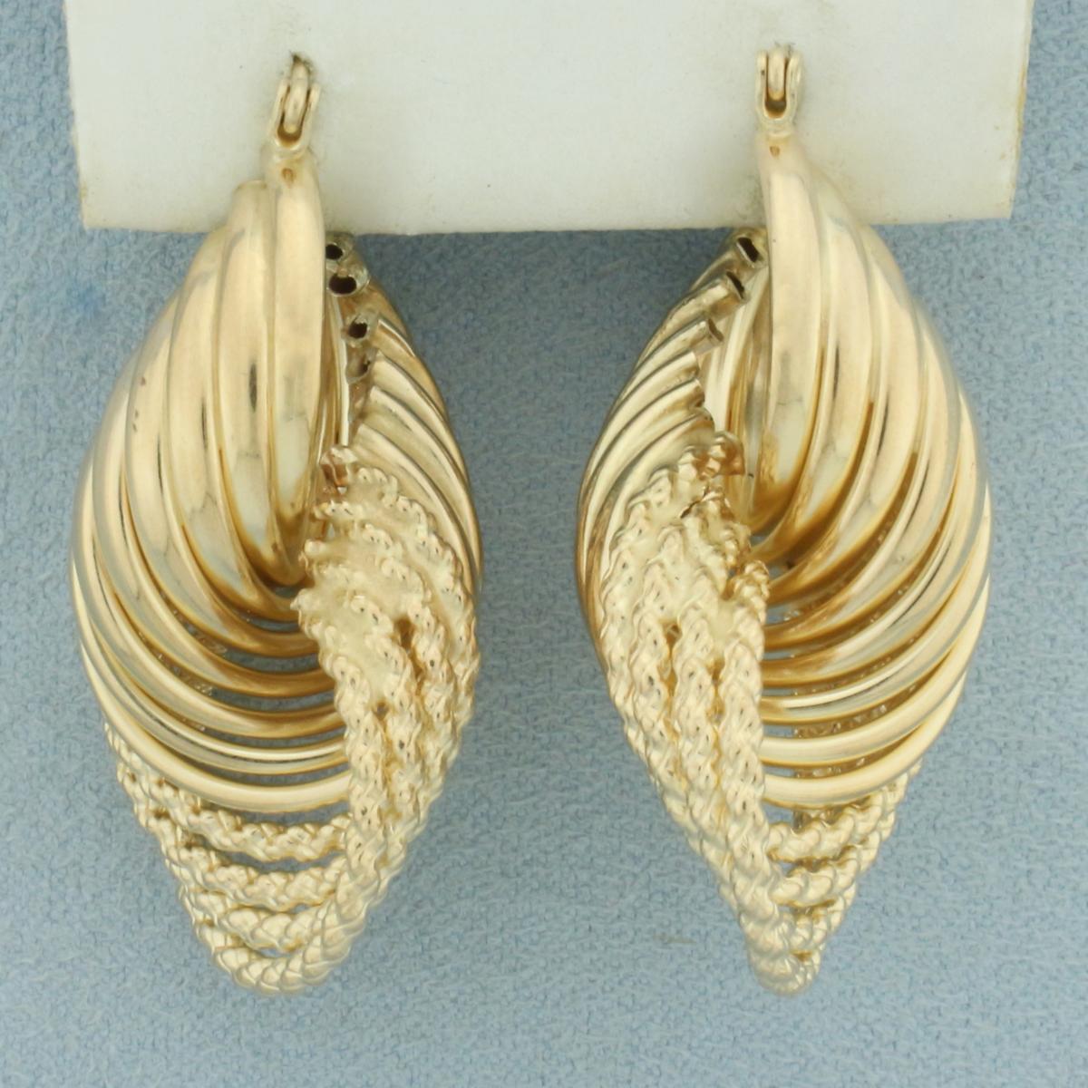 Unique Twisting Rope Design Earrings In 14k Yellow Gold