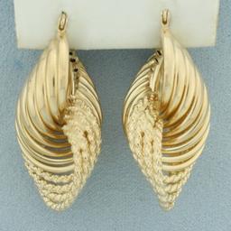 Unique Twisting Rope Design Earrings In 14k Yellow Gold