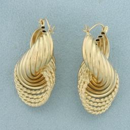 Unique Twisting Rope Design Earrings In 14k Yellow Gold