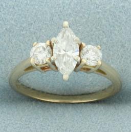 Marquise 3-stone Engagement Ring In 14k Yellow Gold