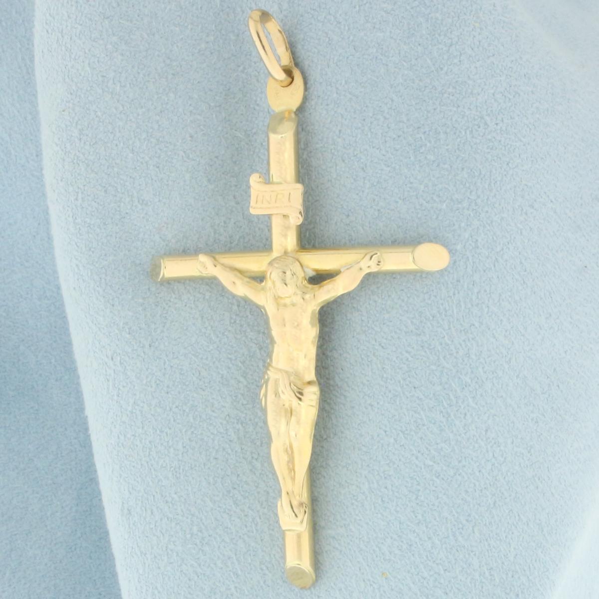 Italian Large Crucifix Pendant In 14k Yellow Gold