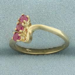3-stone Diagonal Ruby Ring In 10k Yellow Gold