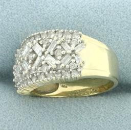 Baguette And Round Diamond Ring In 10k Yellow Gold