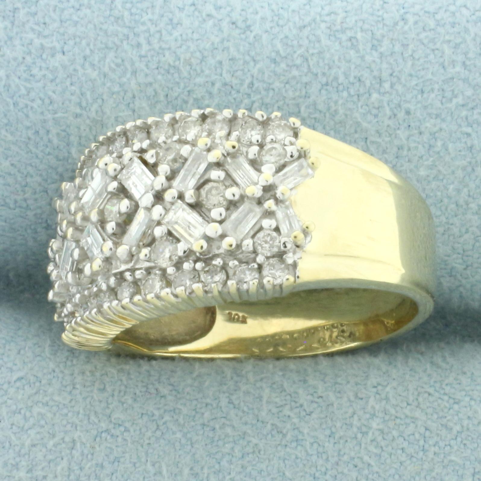 Baguette And Round Diamond Ring In 10k Yellow Gold