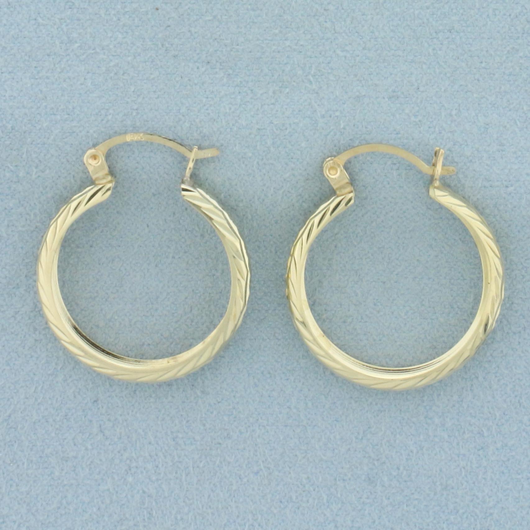 Diamond Cut Hoop Earrings In 14k Yellow Gold