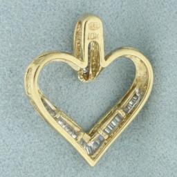 Baguette Diamond Heart Pendant In 10k Yellow Gold