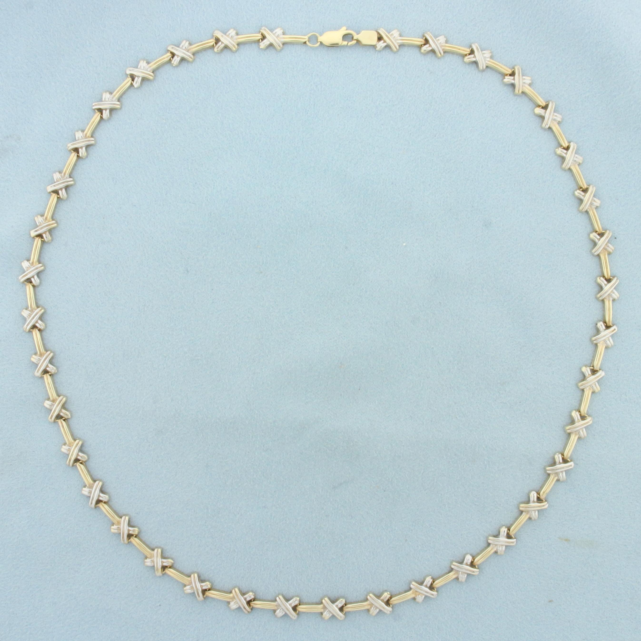 Two Tone X Link Necklace In 10k Yellow And White Gold