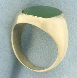 Mens Bezel Set Jade Ring In 10k Yellow Gold