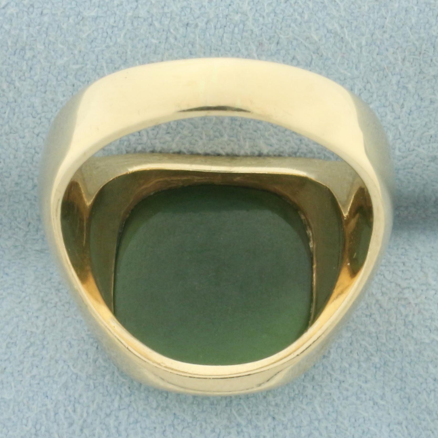 Mens Bezel Set Jade Ring In 10k Yellow Gold