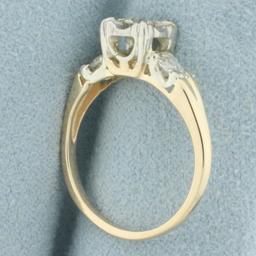 Vintage 3 Stone Old European Diamond Engagement Ring In 14k Yellow And White Gold