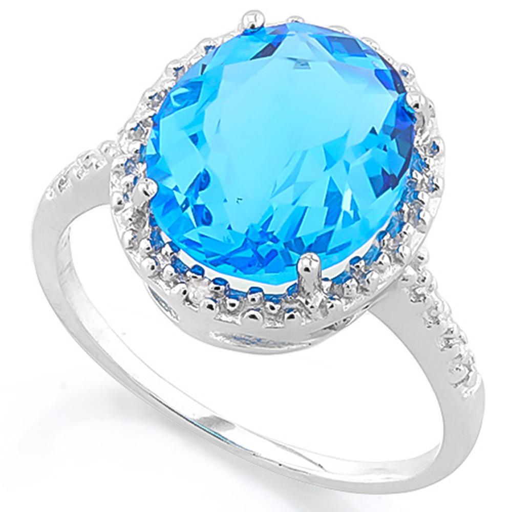 Huge 5ct Lab Swiss Blue Topaz And Diamond Halo Ring In Platinum Over Sterling Silver