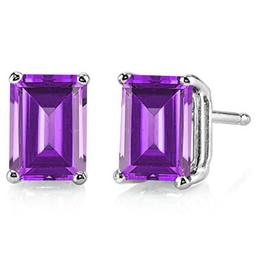 7x5mm Emerald Cut Amethyst 1.85ctw Stud Earrings In Sterling Silver