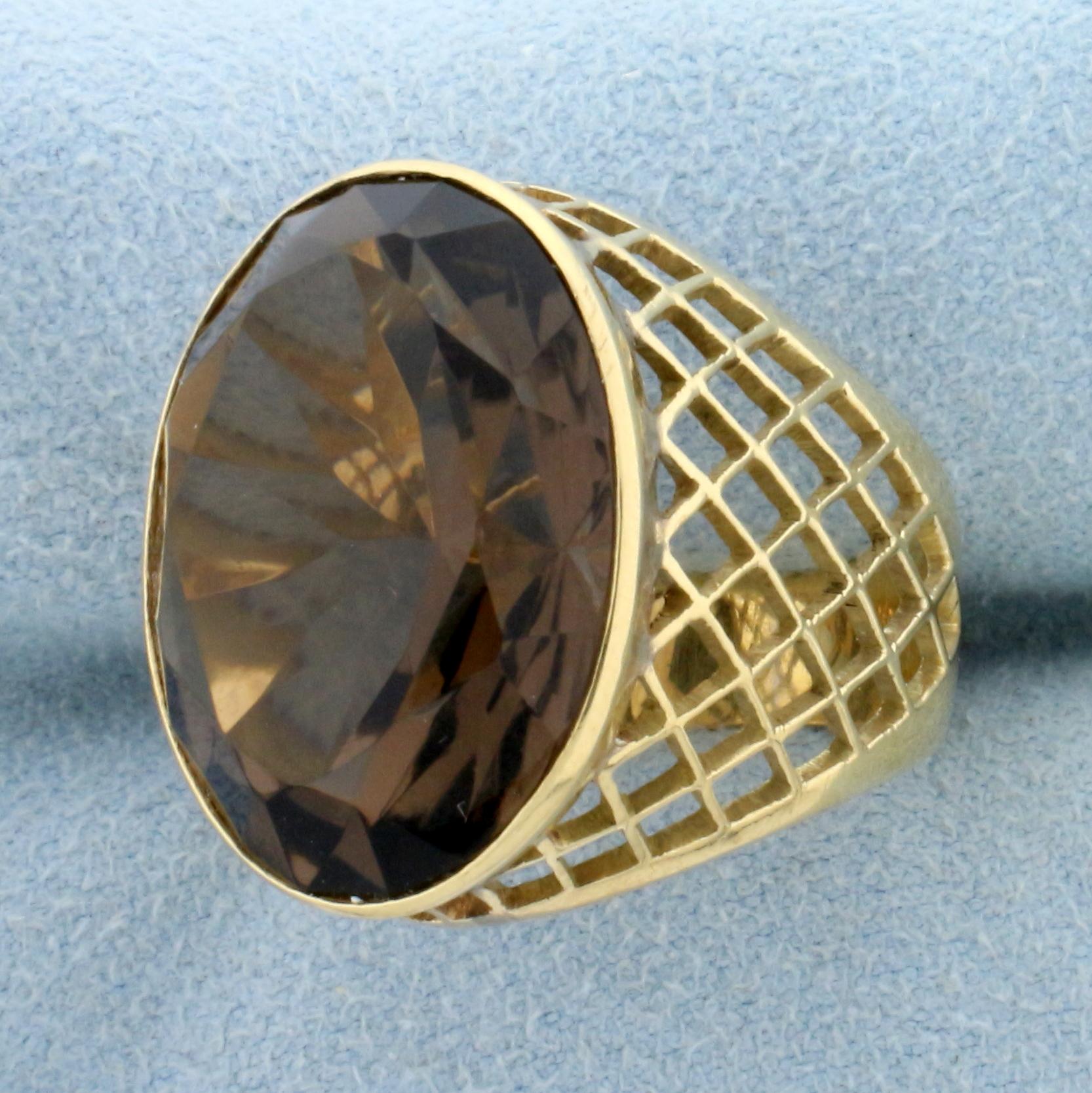 20ct Smokey Topaz Statement Ring In 18k Yellow Gold