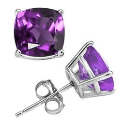 10mm Cushion Cut Amethyst 8.5ctw Stud Earrings In Sterling Silver