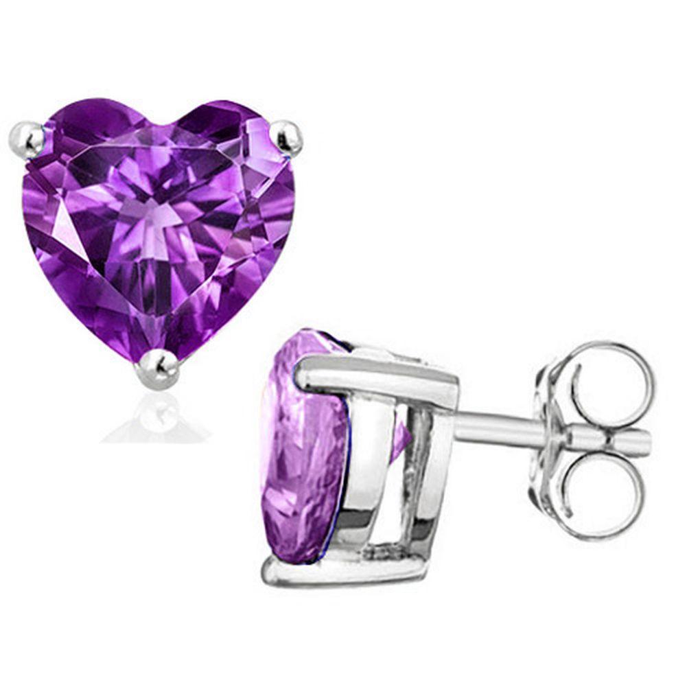 5mm Heart Cut Amethyst .9ctw Stud Earrings In Sterling Silver