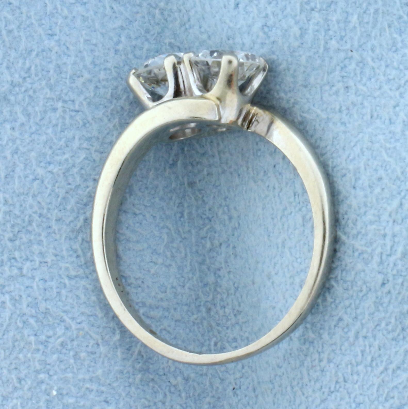 Old European And Round Brilliant Two Stone Diamond Ring In 14k White Gold