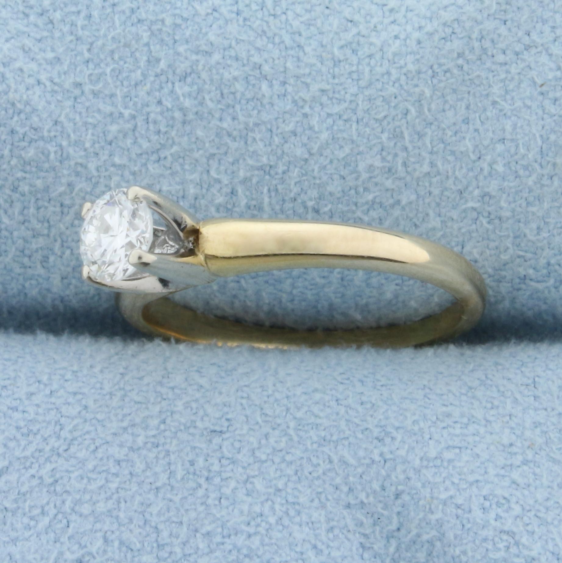 1/3ct Solitaire Diamond Engagement Ring In 14k Yellow And White Gold