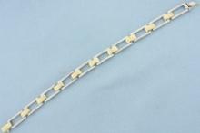 Two Tone Designer Link Bracelet In 14k Yellow And White Gold