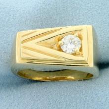 Mens Solitaire Diamond Ring In 14k Yellow Gold