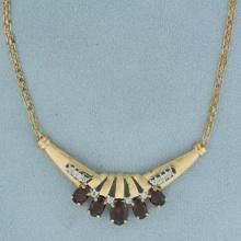 Garnet And Diamond Necklace In 14k Yellow Gold