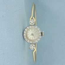 Vintage Ladies Lucian Piccard Diamond Dress Watch In 14k Yellow And White Gold