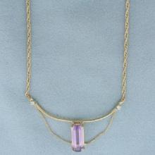 Amethyst And Diamond Drop Necklace In 14k Yellow Gold