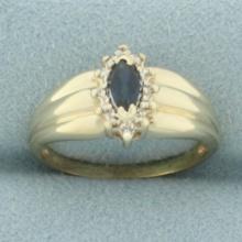 Marquise Sapphire And Diamond Ring In 10k Yellow Gold