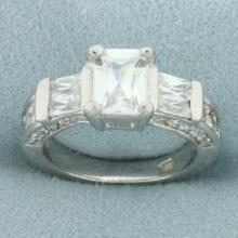 Emerald Cut Cz Engagement Ring In 14k White Gold