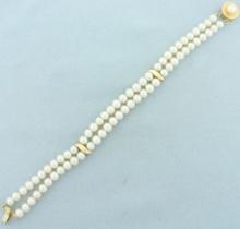 Double Pearl Strand Bracelet In 14k Yellow Gold