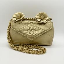 Chanel Metallic Gold Camellia Flower Flap Bag