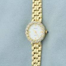 Ladies Geneve Diamond Watch In Solid 14k Yellow Gold