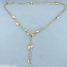 Italian Double Layer Station Necklace Or Y Lariat Necklace In 14k Yellow Gold