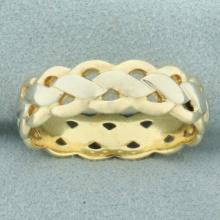 Mens Two Tone Braided Design Wedding Band Ring In 14k Yellow And White Gold