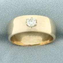 Wide Band Diamond Ring In 14k Yellow Gold