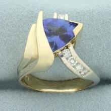 Tanzanite And Diamond Designer Ring In 14k Yellow And White Gold