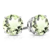 8mm Round Cut Green Amethyst 3.75ctw Stud Earrings In Sterling Silver