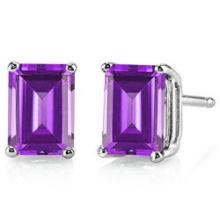 7x5mm Emerald Cut Amethyst 1.85ctw Stud Earrings In Sterling Silver