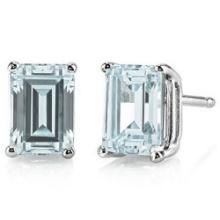 7x5mm Emerald Cut Aquamarine 1.85ctw Stud Earrings In Sterling Silver