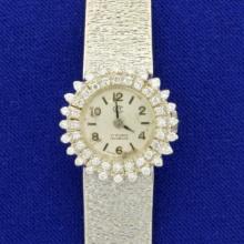 Antique Womens Diamond Swiss Made 17 Rubis Incabloc Windup Watch In Solid 18k White Gold