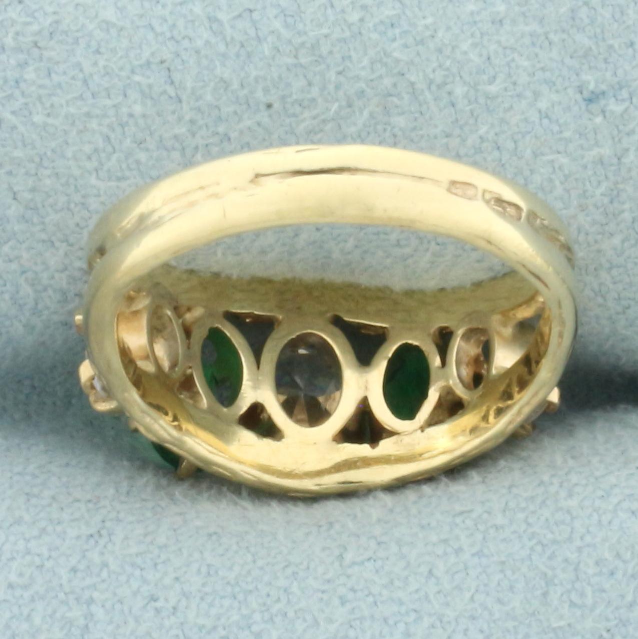 Synthetic Diamond And Emerald 5-stone Ring In 14k | Proxibid