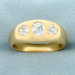 Mens Antique 1.5ct Tw Old European Cut Diamond Three Stone Ring In 14k Yellow Gold