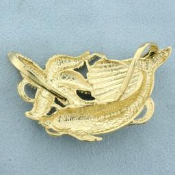 Dolphin Starfish Seashell Slide Pendant In 14k Yellow Gold