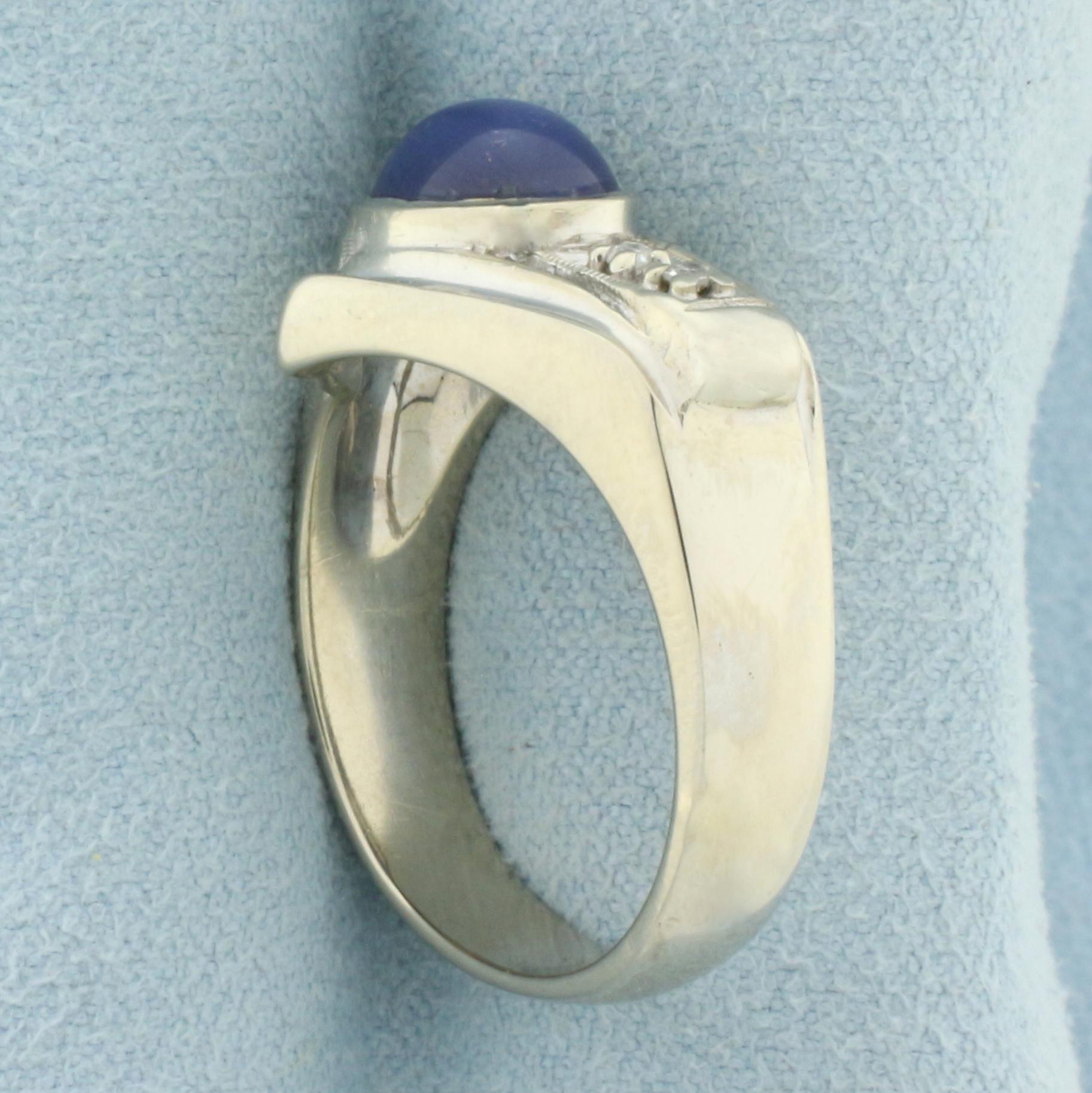 Star Sapphire And Diamond Retro Era Ring In 14k White Gold