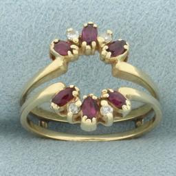 Ruby And Diamond Ring Jacket In 14k Yellow Gold