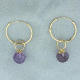 Amethyst Bead Dangle Hoop Earrings In 14k Yellow Gold