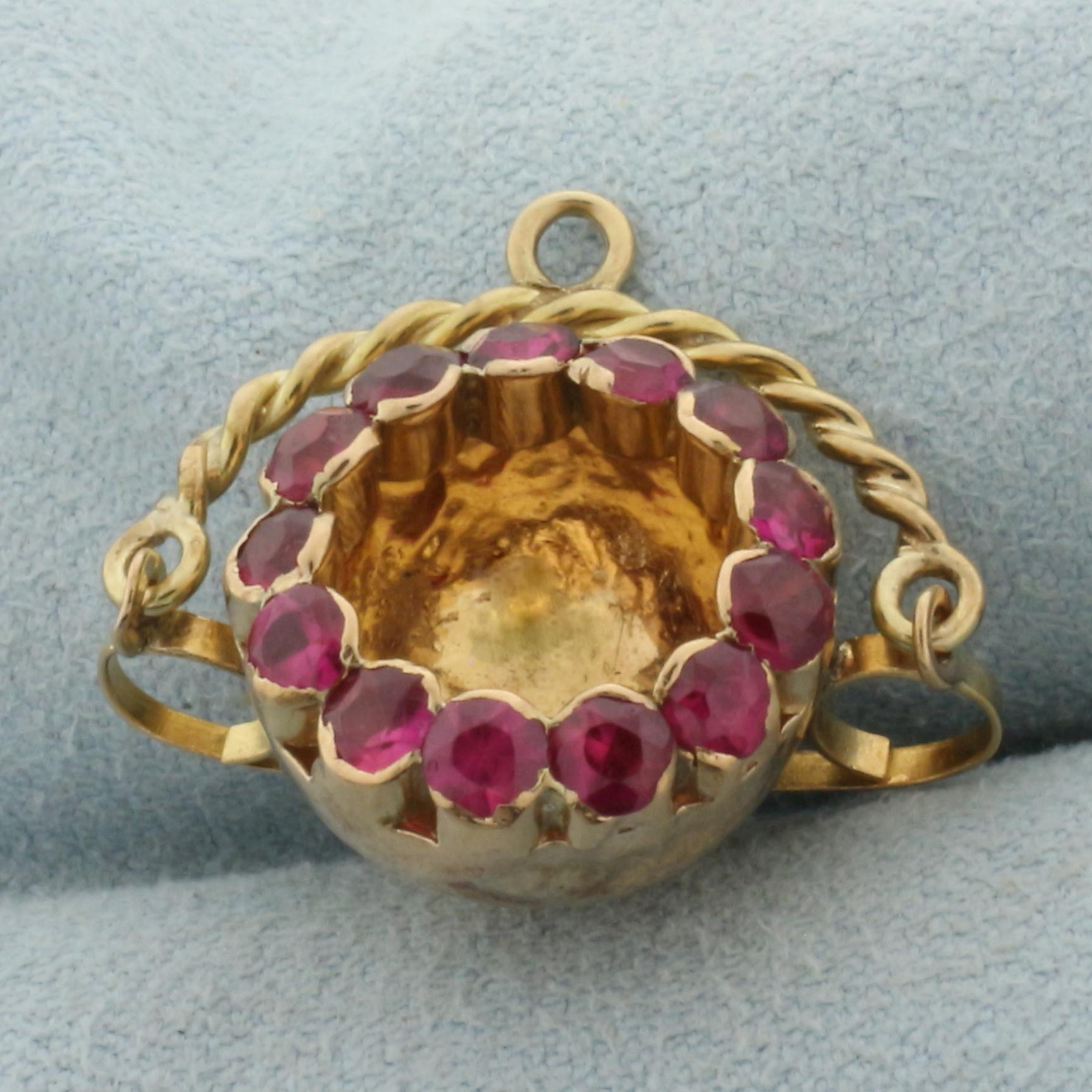 Ruby Cauldron Pendant Or Charm In 14k Yellow Gold