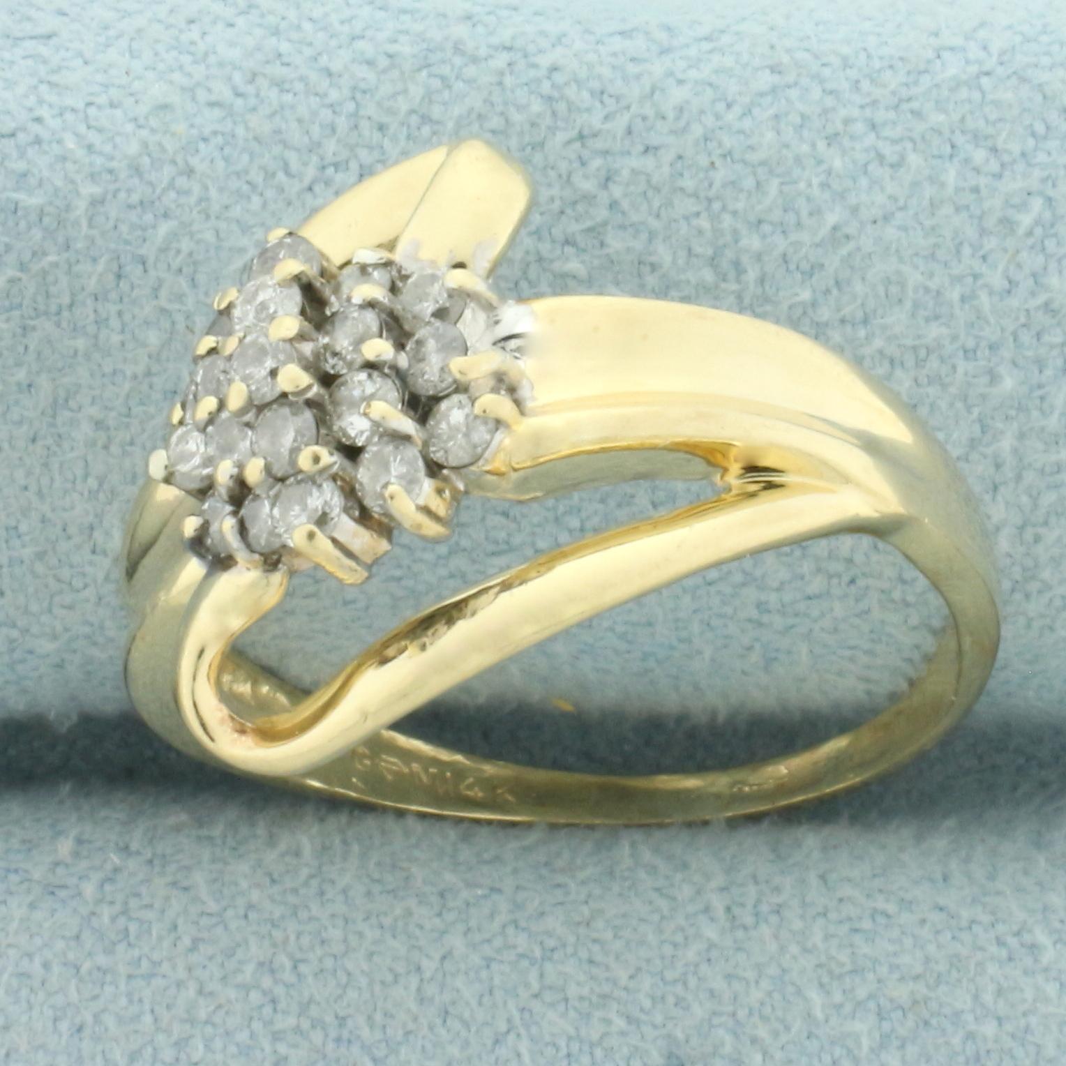 Diamond Cluster Bypass Design Ring In 14k Yellow Gold