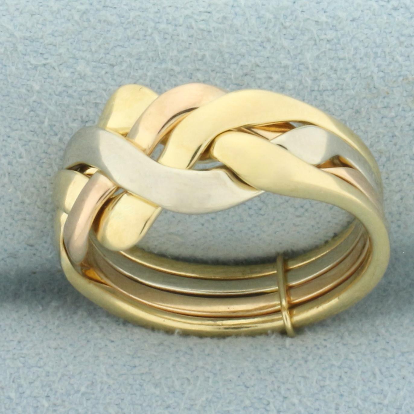 Italian Tri-color Puzzle Ring In 18k Yellow, White, And Rose Gold