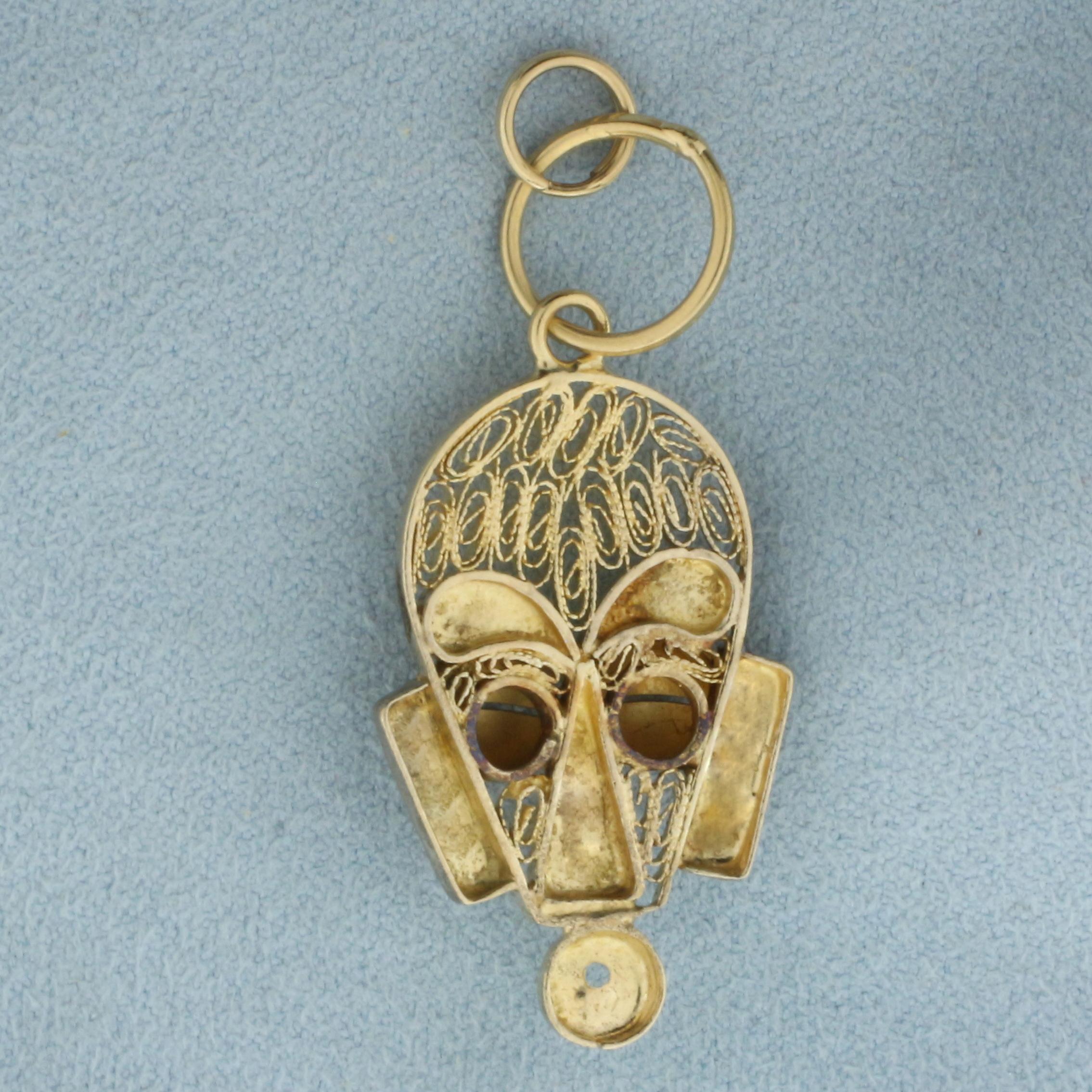 African Mask Charm Or Pendant In 18k Yellow Gold