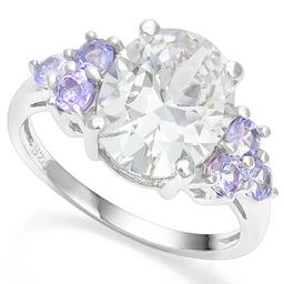 Huge White Topaz & Tanzanite Statement Ring In Sterling Silver